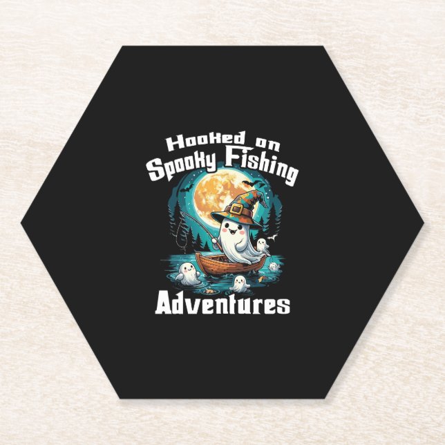 Halloween T  Hooked on Spooky Fishing Paper Coaster (Front)