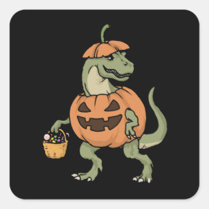 Halloween T Rex Jack O' Lantern Pumpkin T Rex Square Sticker