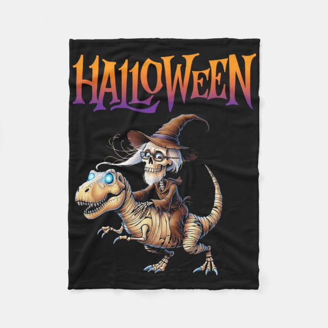 Halloween T-rex Skeleton Ride  Fleece Blanket (Front)