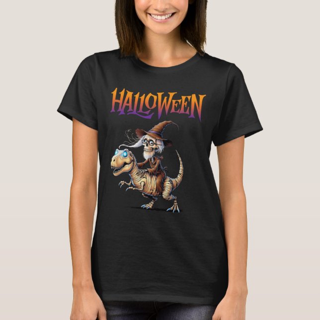 Halloween T-rex Skeleton Ride  T-Shirt (Front)