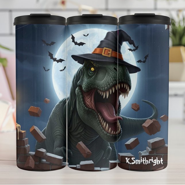 Halloween T-Rex Witch Hat Bats Thermal Tumbler (Creator Uploaded)