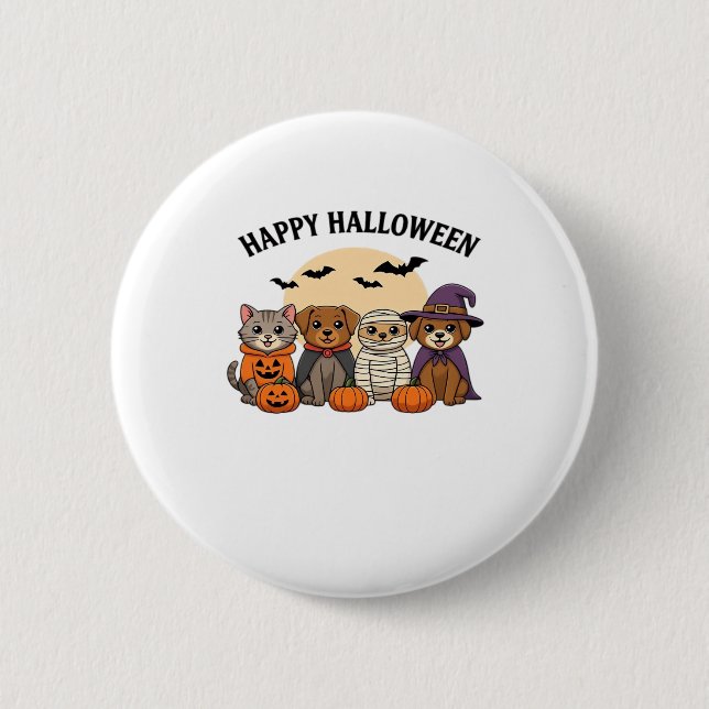 Halloween T-Shirt with Cute Cats and Dogs in Costu 6 Cm Round Badge (Front)