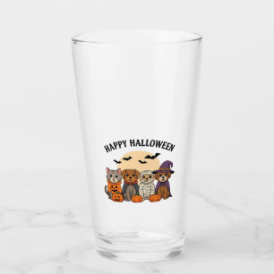 Halloween T-Shirt with Cute Cats and Dogs in Costu Glass