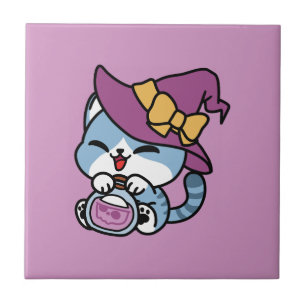 Halloween Tabby Cat – Witch Hat & Potion Art Ceramic Tile