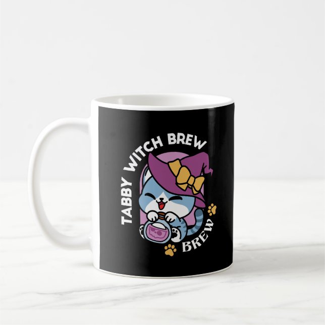 Halloween Tabby Cat – Witch Hat & Potion Art Coffee Mug (Left)