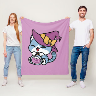 Halloween Tabby Cat – Witch Hat & Potion Art Fleece Blanket