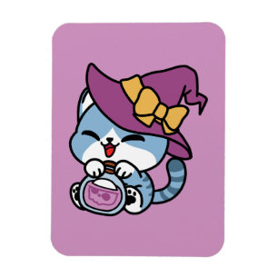 Halloween Tabby Cat – Witch Hat & Potion Art Magnet