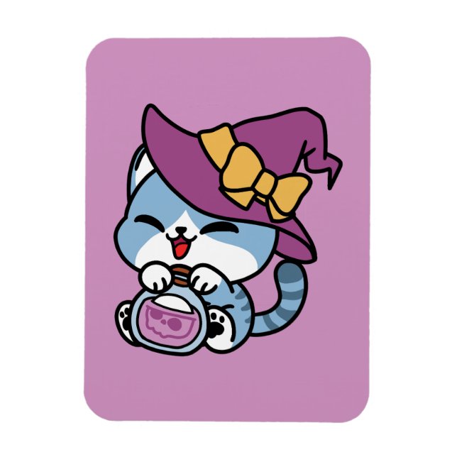 Halloween Tabby Cat – Witch Hat & Potion Art Magnet (Vertical)