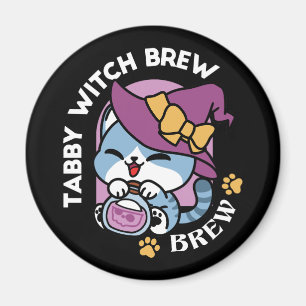 Halloween Tabby Cat – Witch Hat & Potion Art Magnet