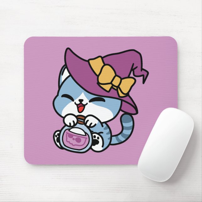 Halloween Tabby Cat – Witch Hat & Potion Art Mouse Pad (With Mouse)