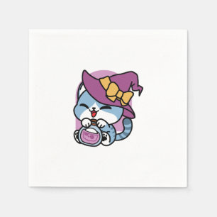 Halloween Tabby Cat – Witch Hat & Potion Art Napkin