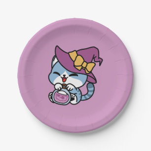 Halloween Tabby Cat – Witch Hat & Potion Art Paper Plate
