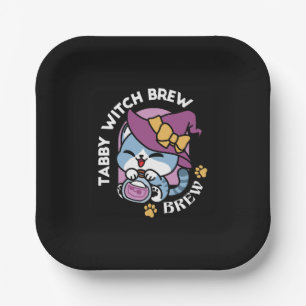 Halloween Tabby Cat – Witch Hat & Potion Art Paper Plate