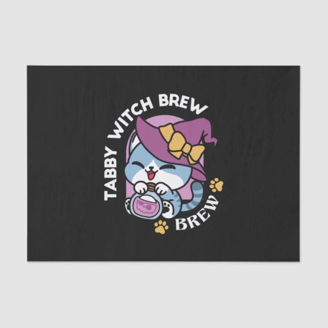 Halloween Tabby Cat – Witch Hat & Potion Art Tissue Paper (Front)