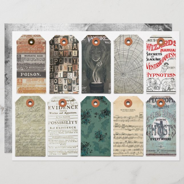 Halloween Tags Clipart Sheet Dark Academia (Front/Back)