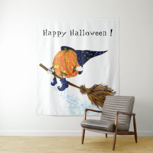 Halloween Tapestry Witch Pumpkin Flying Broom