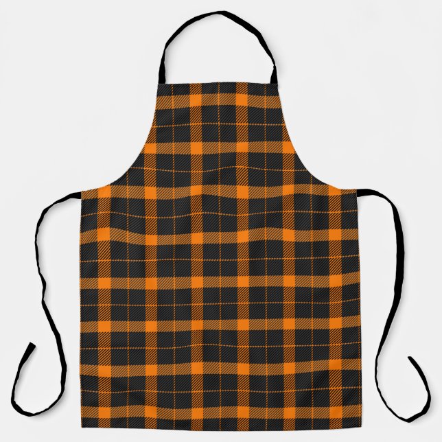 Halloween Tartan plaid. Scottish pattern in orange Apron (Front)