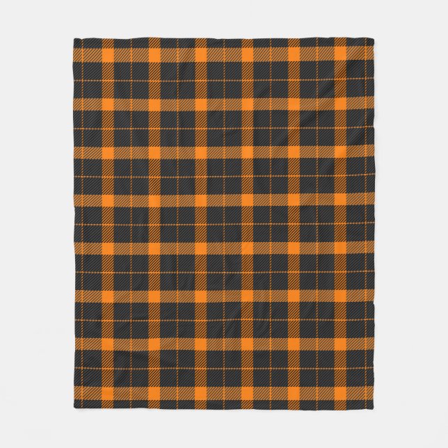 Halloween Tartan plaid. Scottish pattern in orange Fleece Blanket (Front)