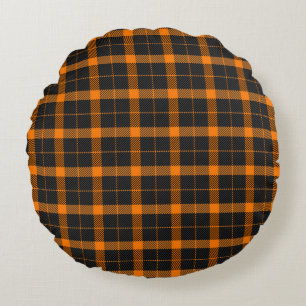 Halloween Tartan plaid. Scottish pattern in orange Round Cushion