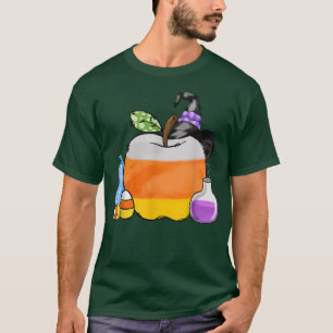 Halloween Teacher Apple Candy Corn Hat Witch Back T-Shirt