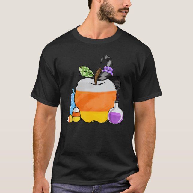 Halloween Teacher Apple Candy Corn Hat Witch Back  T-Shirt (Front)