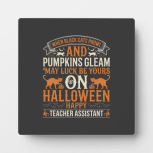 Halloween Teacher Assistant Black Cats and Pumpkin Plaque