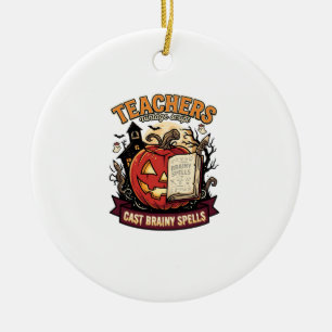 Halloween Teacher Brain Magic Ceramic Ornament