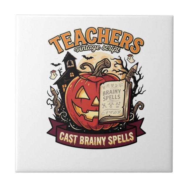 Halloween Teacher Brain Magic Ceramic Tile (Front)