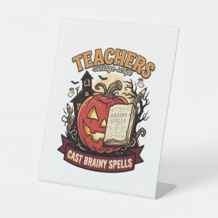 Halloween Teacher Brain Magic Pedestal Sign