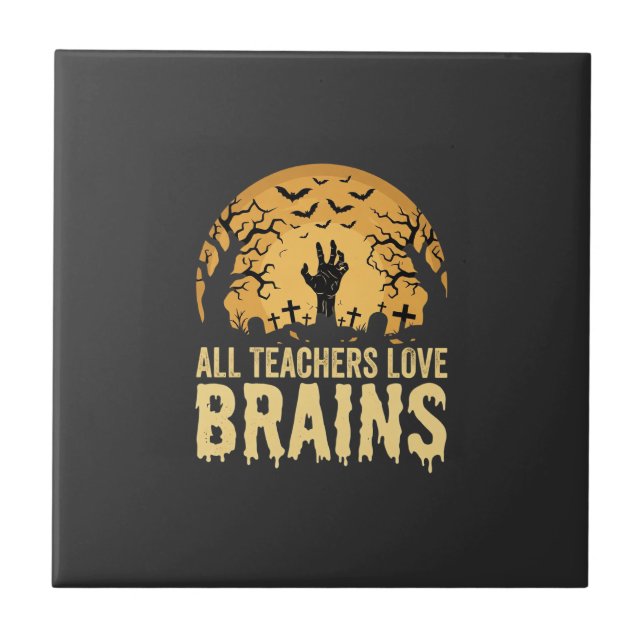 Halloween Teacher Brains Ceramic Tile (Front)