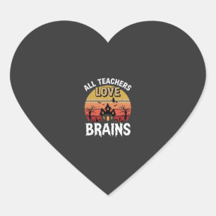Halloween Teacher Brains Haunted House Heart Sticker