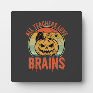 Halloween Teacher Brains Vintage Pumpkin Owl Plaque