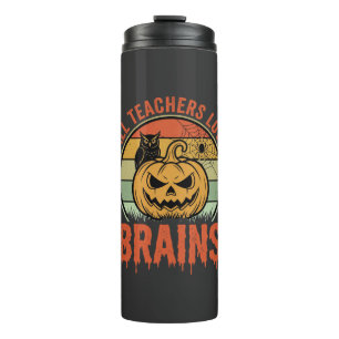 Halloween Teacher Brains Vintage Pumpkin Owl Thermal Tumbler