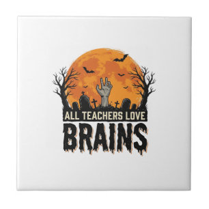 Halloween Teacher Brains Vintage Vector Design_1 Ceramic Tile