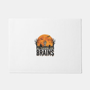 Halloween Teacher Brains Vintage Vector Design_1 Doormat