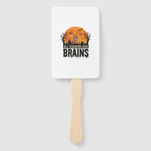 Halloween Teacher Brains Vintage Vector Design_1 Hand Fan