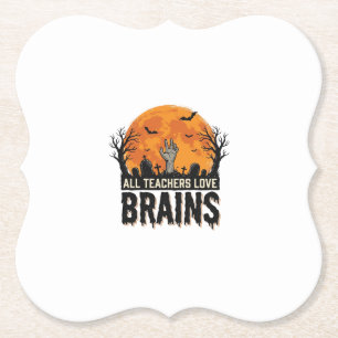 Halloween Teacher Brains Vintage Vector Design_1 Paper Coaster