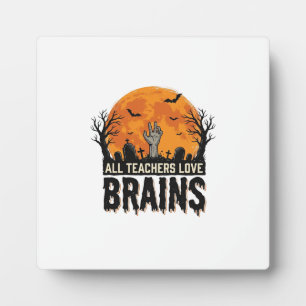 Halloween Teacher Brains Vintage Vector Design_1 Plaque