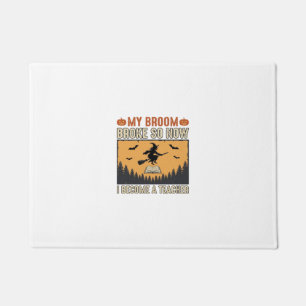 Halloween Teacher Broom Broke Vintage Design_1 Doormat