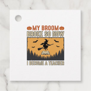 Halloween Teacher Broom Broke Vintage Design_1 Favour Tags