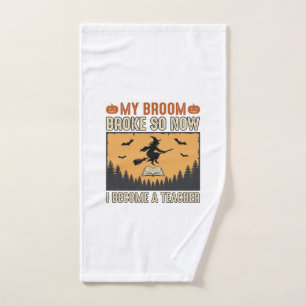 Halloween Teacher Broom Broke Vintage Design_1 Hand Towel