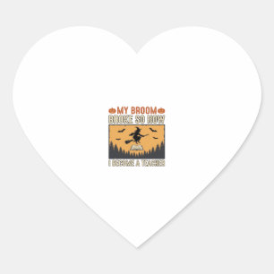 Halloween Teacher Broom Broke Vintage Design_1 Heart Sticker
