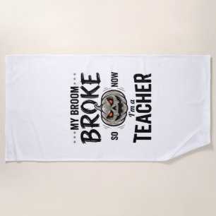 Halloween Teacher Broom Broke Vintage Pumpkin Desi Beach Towel