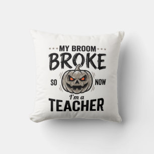 Halloween Teacher Broom Broke Vintage Pumpkin Desi Cushion
