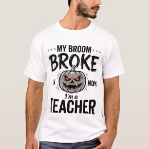 Halloween Teacher Broom Broke Vintage Pumpkin Desi T-Shirt