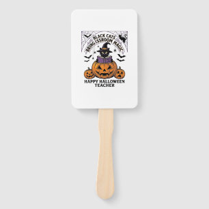 Halloween Teacher Cat Vintage Pumpkin Classroom Ma Hand Fan