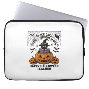 Halloween Teacher Cat Vintage Pumpkin Classroom Ma Laptop Sleeve