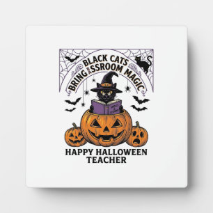 Halloween Teacher Cat Vintage Pumpkin Classroom Ma Plaque