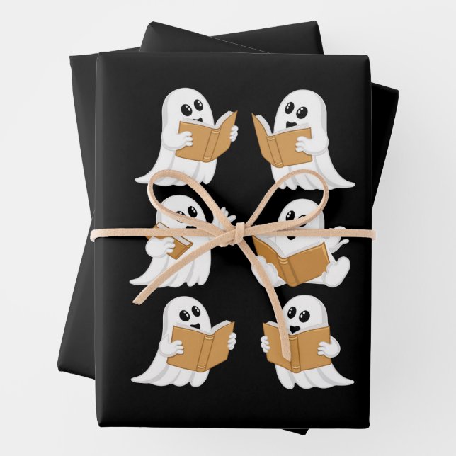 Halloween Teacher Ghost Reading Books Librarian Wrapping Paper Sheet (In situ)