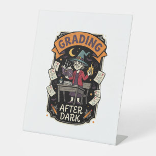 Halloween Teacher Grading After Dark Pedestal Sign